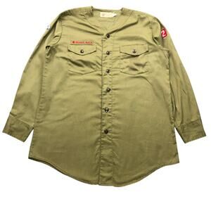 Vintage 70s BSA Boys Scout of America Uniform Shirt Mens Large Green Troop 211